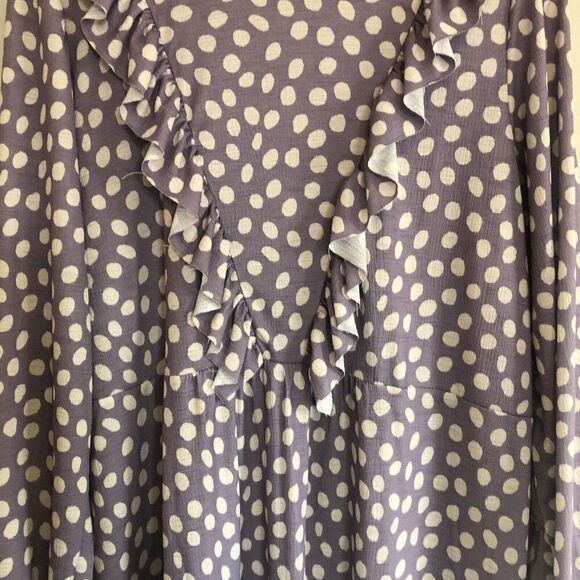 Zara Womens Midi Dress Small Purple White Polka Dot Stretch Ruffle Victorian - Picture 7 of 9